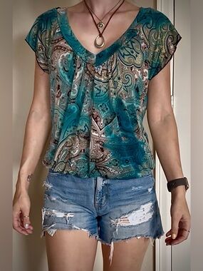 Vintage Boho Y2K Flowy Smock Top Agenda M
